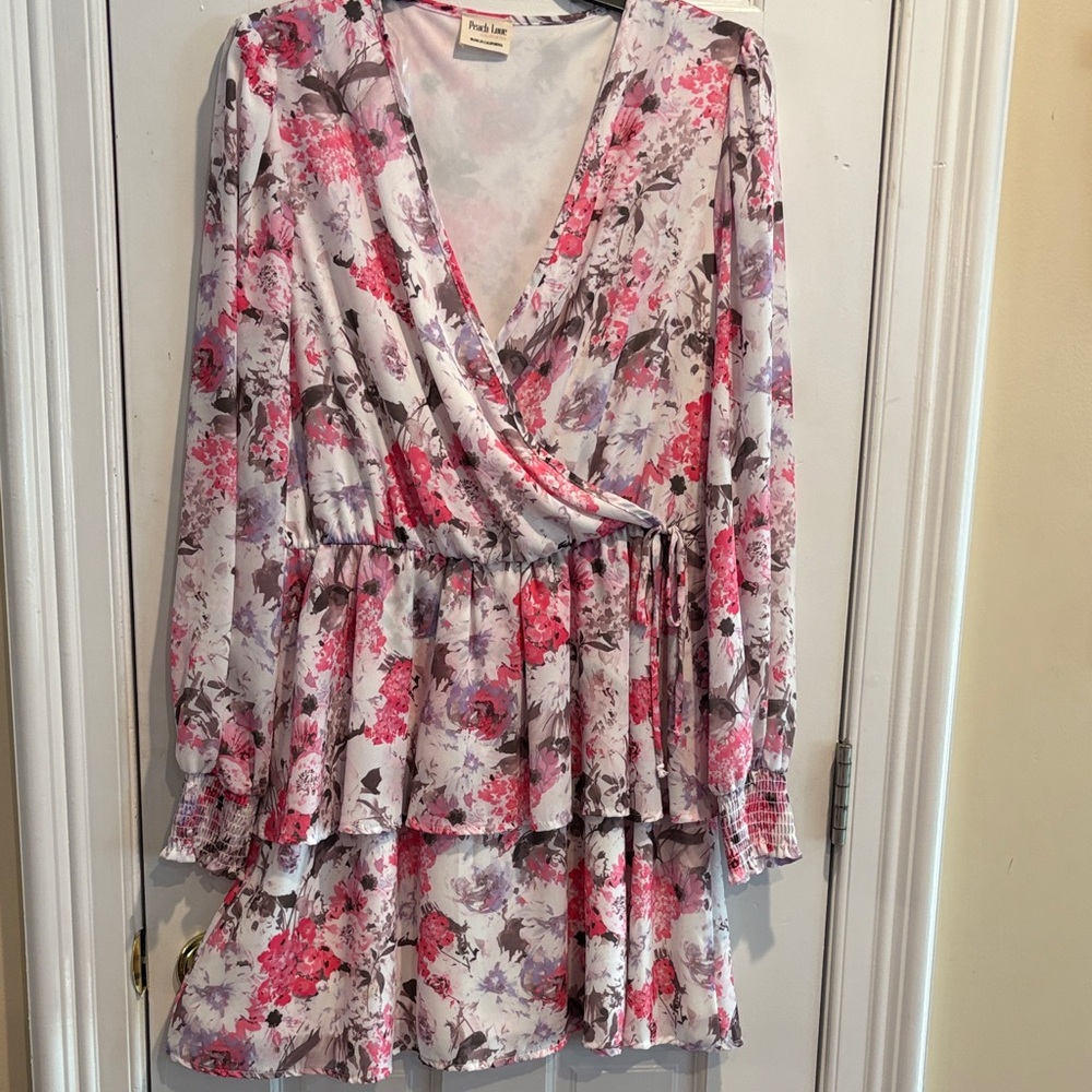 NWOT! Peach Love Floral Dress with Long Sleeves. Size L